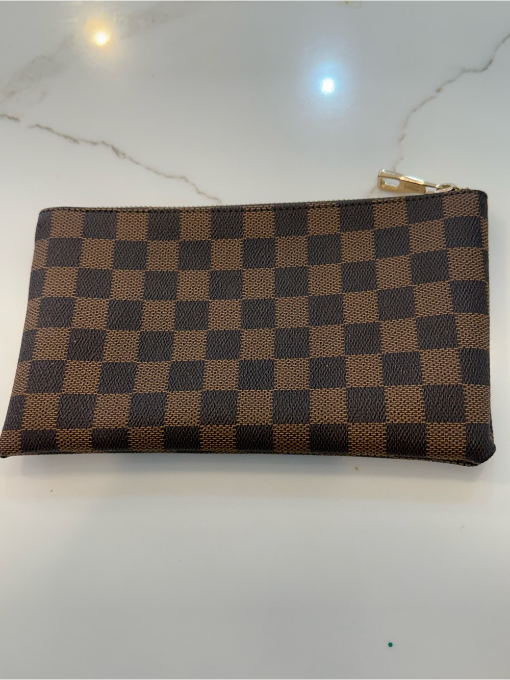 Brown Checkered Men's Zip Pouch